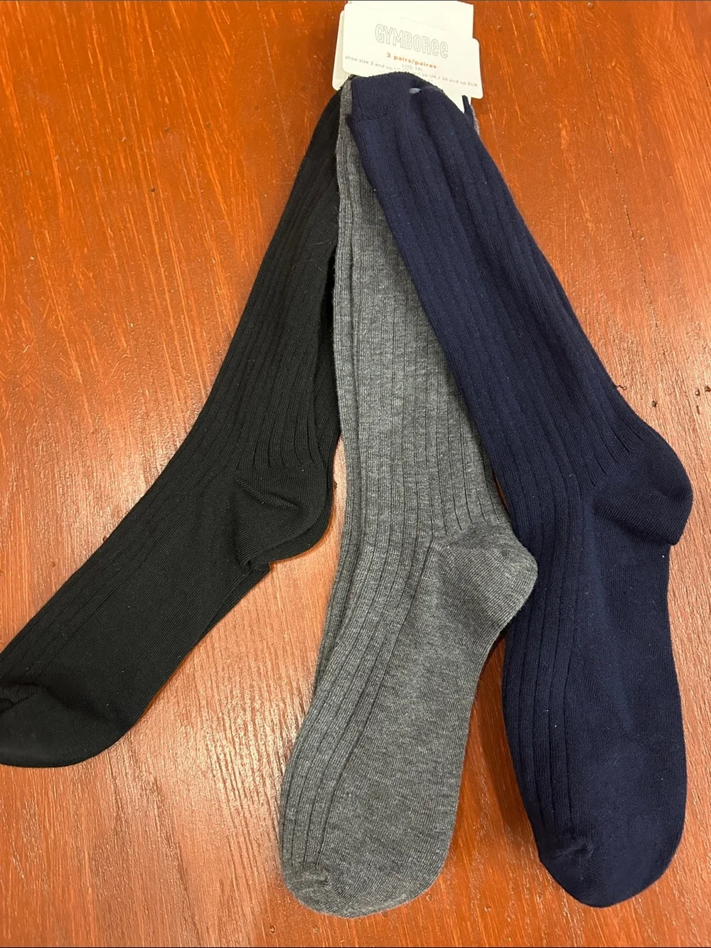 Gymboree 3-Pack Ribbed Crew Socks - Black, Gray & Navy